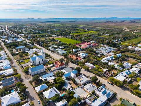 Aerial view of small Karoo town in South Africa, Prince Albert