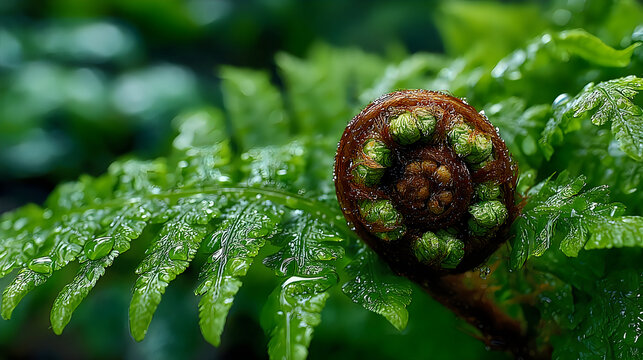 Vibrant green fern fiddlehead macro photography fresh rainforest foliage botanical beauty Images