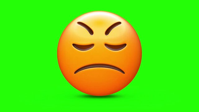 3D Glossy Face with Steam From Nose Emoji Showing Angry and Frustrated Expression with White Smoke Plumes 4k stock animation video on a green screen for chroma key background.