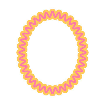 Yellow and Pink Zigzag Oval Decorative Frame with Colorful Wavy Outline