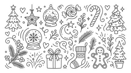 Naklejka premium Hand Drawn Christmas Doodle Set with Festive Holiday Icons 2.
