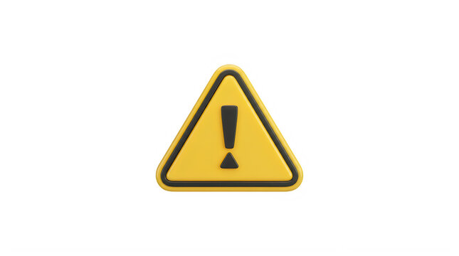 Yellow warning triangle with exclamation mark on transparent background