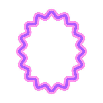 Purple Zigzag Oval Decorative Frame with Pink Wavy Outline and Playful Style