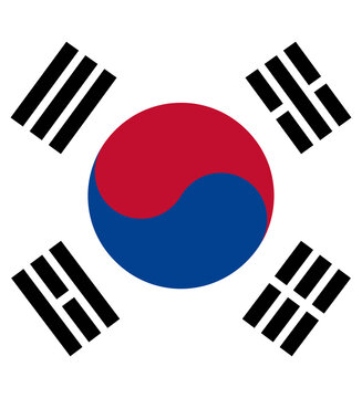 Official south korean taegeukgi flag emblem showing central red and blue circle and black trigrams