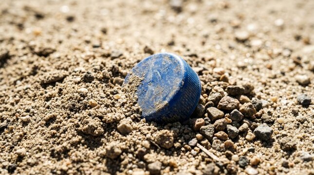 Small blue cap resting in sandy soil