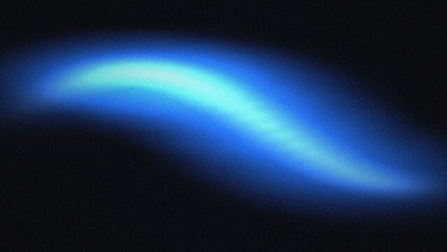 Glowing blue s-curve wave with grainy texture on a dark black background, abstract light effect