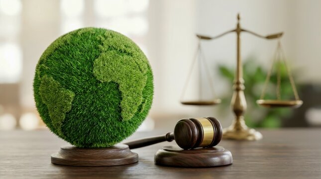 Environmental Law Concept with Globe and Gavel.