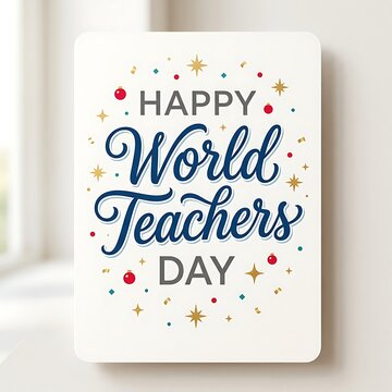 A card with a Happy World Teachers Day message on a white background