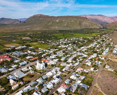 Aerial view of small Karoo town in South Africa, Prince Albert