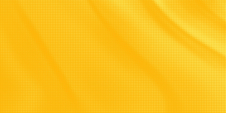 Yellow halftone pattern. Retro comic gradient background. Bright orange pixelated dotted texture overlay. Cartoon pop art faded gradient pattern. Vector backdrop for poster, banner, advertisement