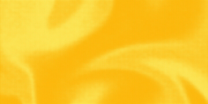 Yellow halftone pattern. Retro comic gradient background. Bright orange pixelated dotted texture overlay. Cartoon pop art faded gradient pattern. Vector backdrop for poster, banner, advertisement
