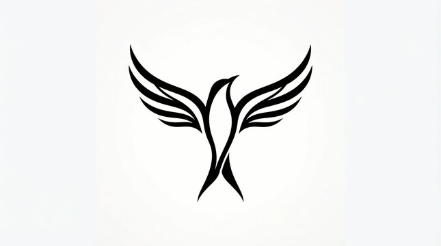 Minimalist black bird silhouette logo featuring elegant sweeping wings and a streamlined body shape isolated on a clean white background for modern branding graphic design projects
