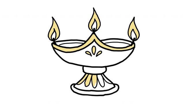 Diya oil lamp Diwali hindu festival 4K Hand Drawn Animation
