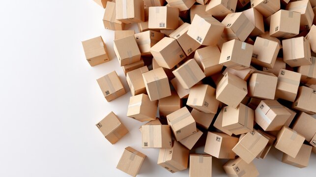 The Cardboard Boxes Piled High in a Bright Studio for Packaging Stock Photography