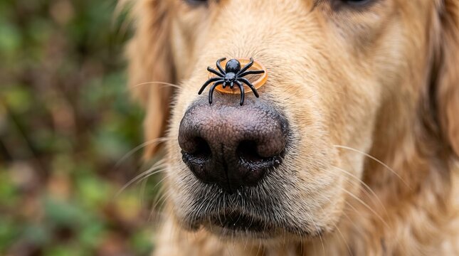 Spider clinging to a dog nose.