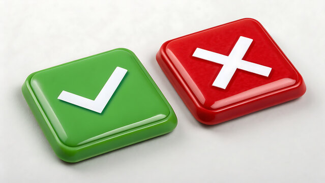 Green checkmark and red cross 3D buttons for success and error confirmation