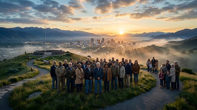 Veterans Day Commemoration with Diverse Group at Sunrise Hilltop