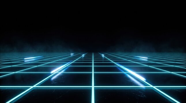 Futuristic neon grid with speeding light trails for high-tech digital motion backgrounds