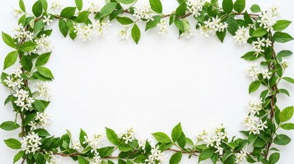 Fototapeta premium Green Vine and Leaf Floral Border With Clean White Center
