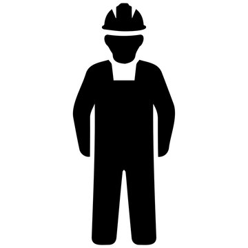 Black silhouette of standing construction worker wearing hard hat for safety awareness.