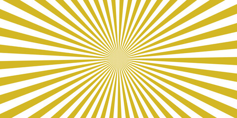 Fototapeta premium Radiating burst of golden yellow sun rays against a clean white background, creating a vibrant and energetic visual effect.