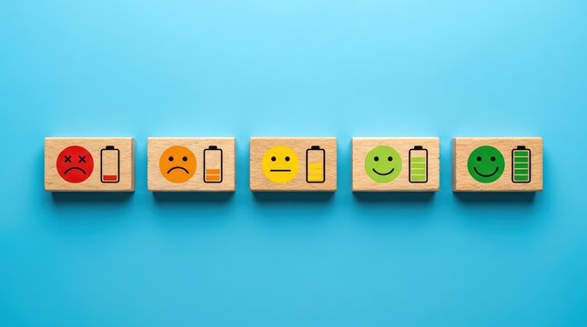 Customer Satisfaction Levels Represented by Battery Icons and Emoticons.