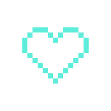 Minimalist pixel art teal heart shape on white background