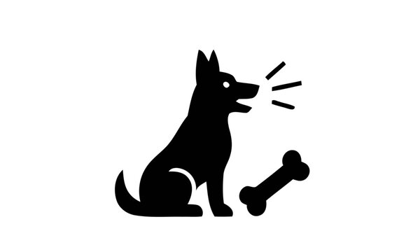Barking dog silhouette icon with bone treat happy dog day vector illustration element, silhouette