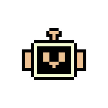 Pixel Art Style Robot Head Icon Illustration