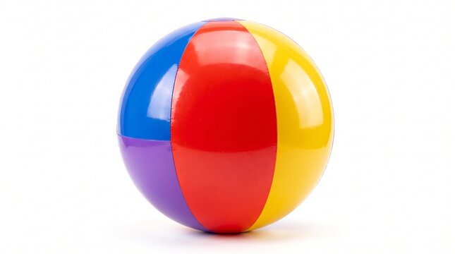 Beachball with Vibrant Multicolor Panels Isolated on a Clean White Background