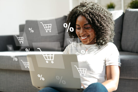 Shopping online from home with a laptop and looking for deals