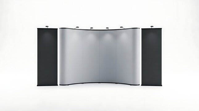 Trade Show Display Mockup with Curved Wall and Two Vertical Banners