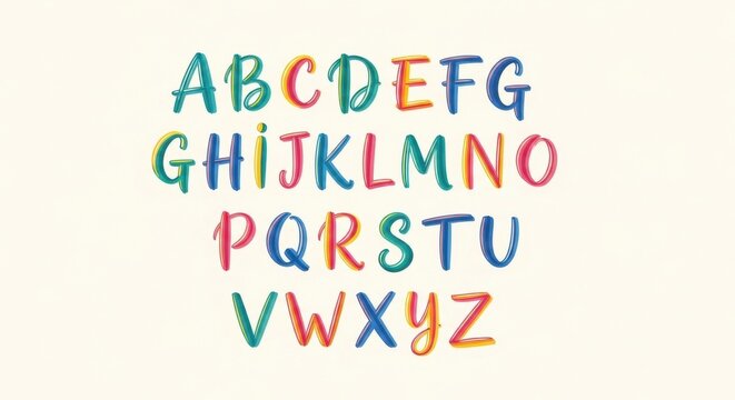 Colorful Handwritten Alphabet Letters on Light Background.