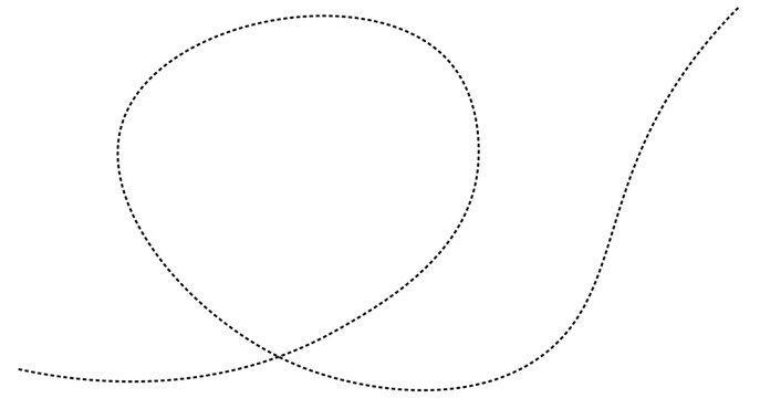 Dotted line path forming a shape on a white background as a design element with abstract