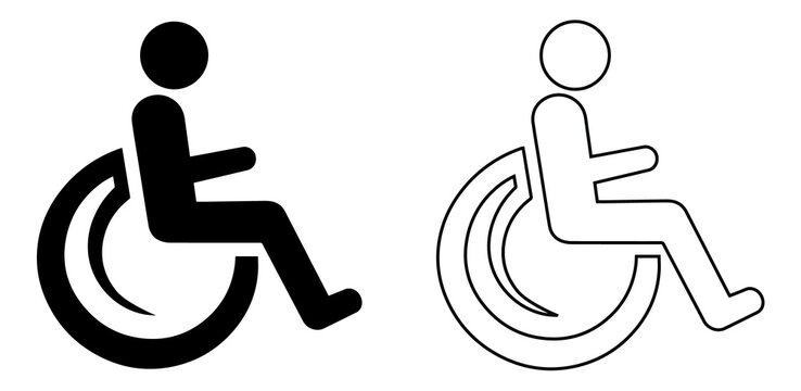 Pair of wheelchair user icons in black and outline style for accessibility and disability