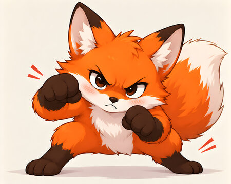 A collection of cute 2D cartoon illustrations featuring an expressive orange fox character in various playful and angry poses
