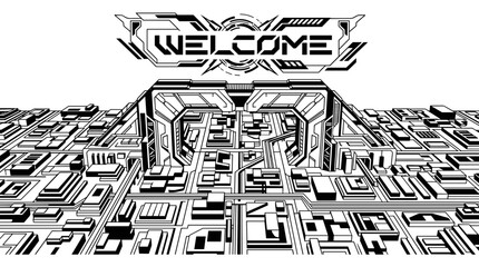Futuristic city gate welcome vector in cyberpunk style © alya