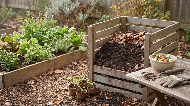 Compost corner for sustainable garden soil