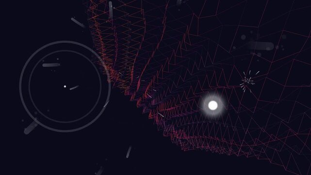 Abstract wireframe vortex with glowing orbs and streaks of light