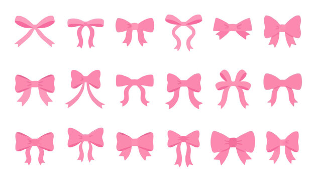 Collection of decorative pink gift bows and ribbons set