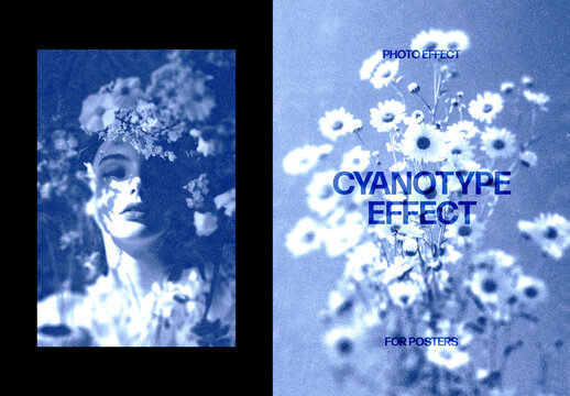 Vertical Cyanotype Photo Effect For Poster And Print Design