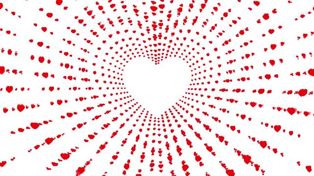4K Abstract Heart and love icon tunnel camera zooming animation. Romantic happy Valentine's Day concept.
