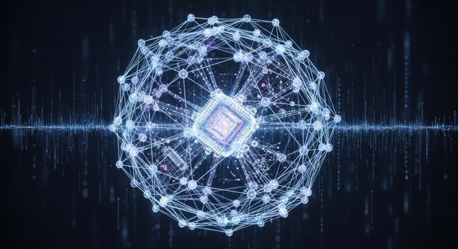 futuristic network sphere glowing blue technology