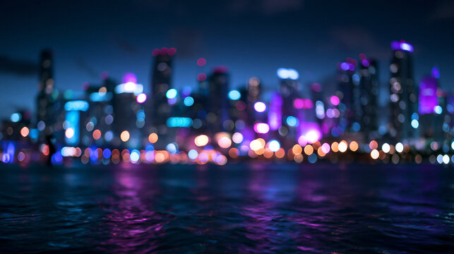 Blurred City Skyline Night Lights Bokeh Background