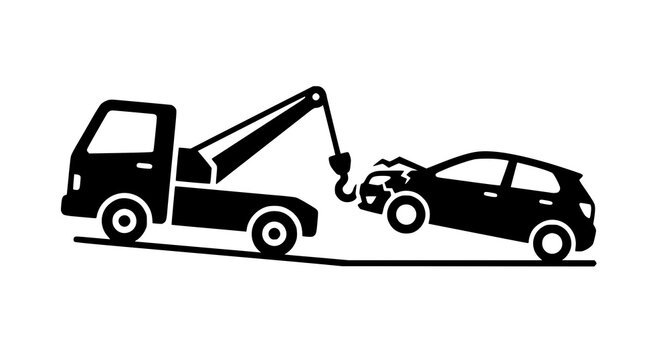 Towed Car and Tow Truck Flat Editable Website Sticker Vector Icon