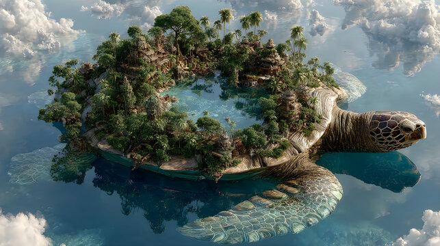 Majestic giant turtle tropical paradise artwork Image illustration
