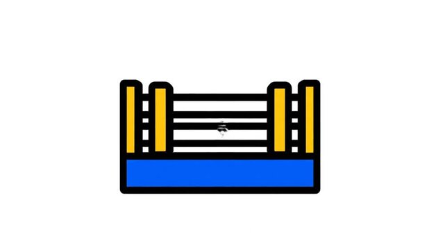 Rotating boxing ring icon animation with black outlines and colorful designs on white background for sports and competition concepts