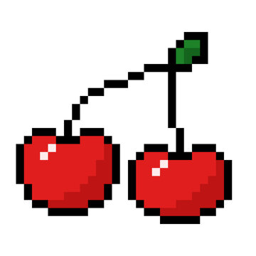 Pixel Art Pair of Red Cherries Icon 