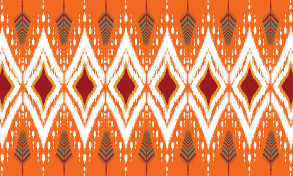 red and yellow ribbon, traditional ikat fabric pattern, geometric woven textile design, seamless ethnic background, handwoven Ikat pattern, boho ikat pattern ethnic woven fabric design