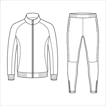 performance training tracksuit with raglan zip jacket and zip hem leggings sportswear set flat sketch vector illustration technical cad drawing template